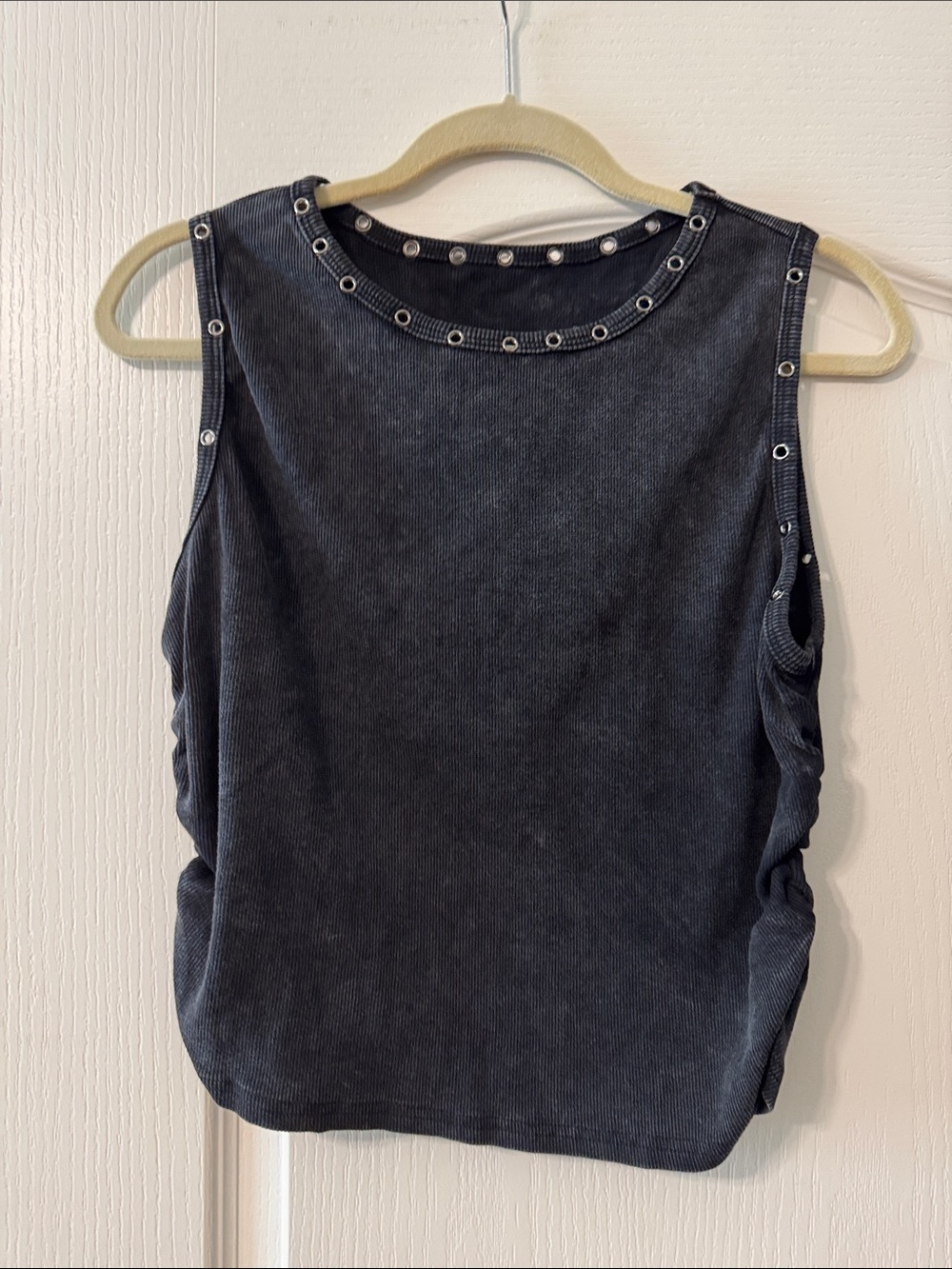 SHEIN Women's Charcoal Sleeveless Eyelet Trim Tank Top 1X